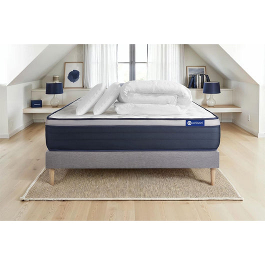 Pacchetto letto completo - Materasso 200x200cm + Box spring con doghe (kit) + 2 cuscini + Piumino - Actiflex Max