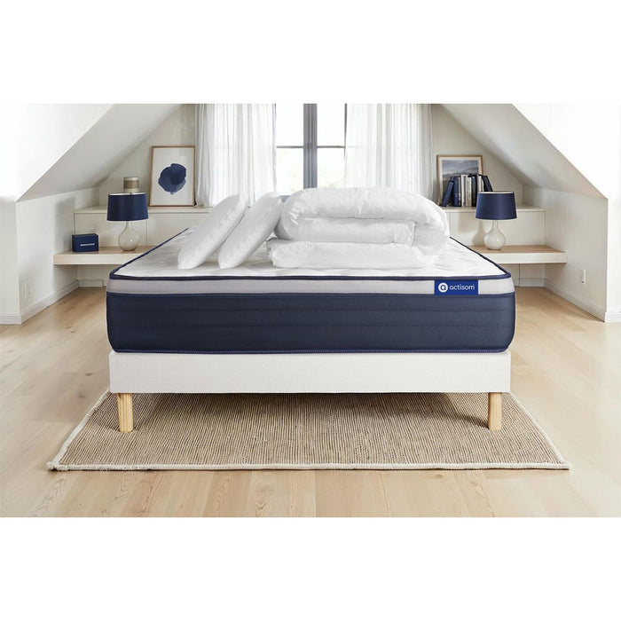 Pacchetto letto completo - Materasso 200x200cm + Box spring con doghe (kit) + 2 cuscini + Piumino - Actiflex Max