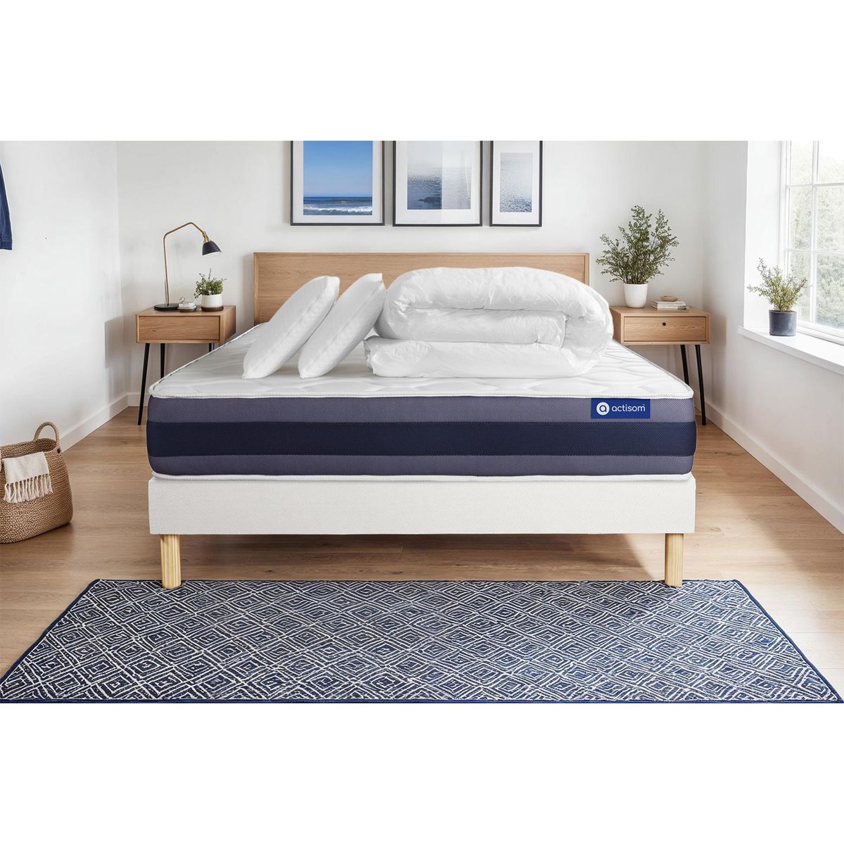 Pacchetto letto completo - Materasso 160x200cm + Box spring con doghe (kit) + 2 cuscini + Piumino - Actiflex Morpho