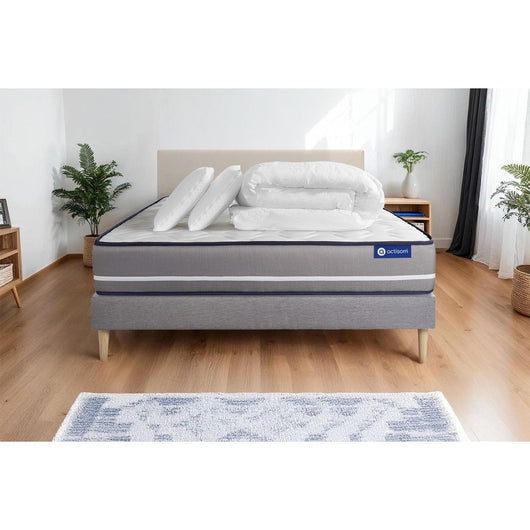 Pacchetto letto completo - Materasso 180x200cm + Box spring con doghe (kit) + 2 cuscini + Piumino - Actiflex Pur