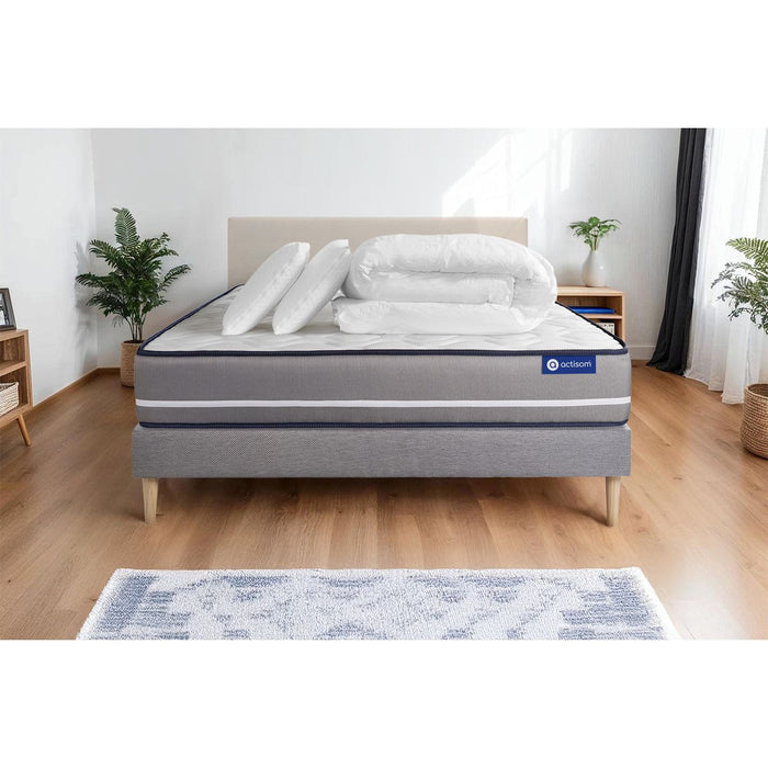 Pacchetto letto completo - Materasso 160x200cm + Box spring con doghe (kit) + 2 cuscini + Piumino - Actiflex Pur