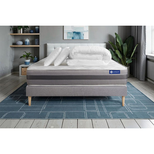 Pacchetto letto completo - Materasso 140x190cm + Box spring con doghe (in kit) + 2 cuscini + Piumino - Actiflex Relax