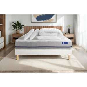 Pacchetto letto completo - Materasso 140x190cm + Box spring con doghe (in kit) + 2 cuscini + Piumino - Actiflex Soft
