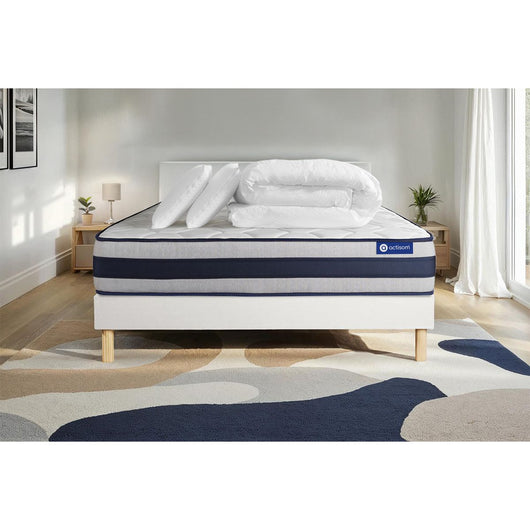 Pacchetto letto completo - Materasso 140x200cm + Box spring con doghe (kit) + 2 cuscini + Piumino - Actilatex Ergo