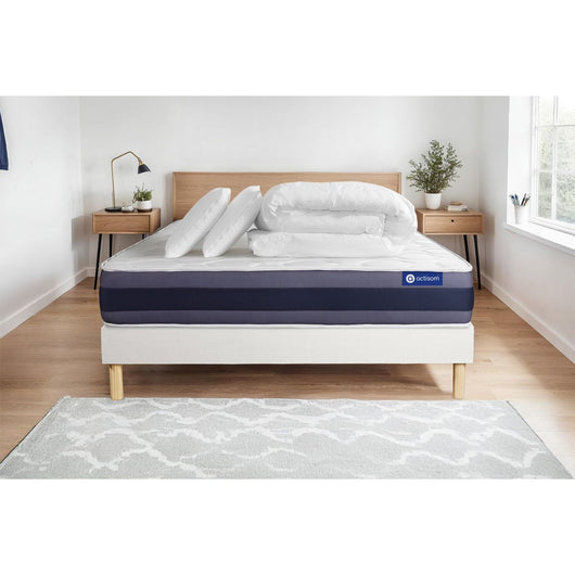 Pacchetto letto completo - Materasso 140x200cm + Box spring con doghe (kit) + 2 cuscini + Piumino - Actilatex Morpho