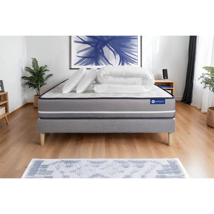 Pacchetto letto completo - Materasso 140x190cm + Box spring con doghe (kit) + 2 cuscini + Piumino - Actilatex Pur