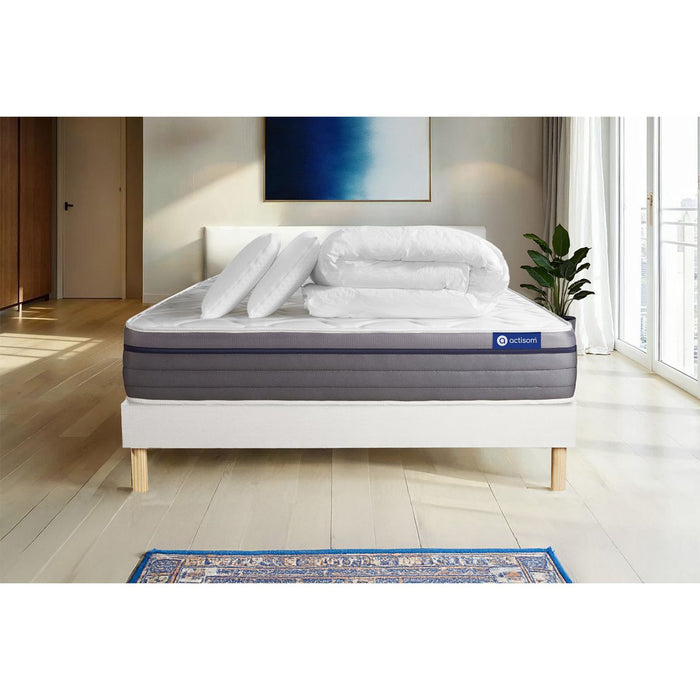 Pacchetto letto completo - Materasso 200x200cm + Box spring con doghe (kit) + 2 cuscini + Piumino - Actilatex Zen