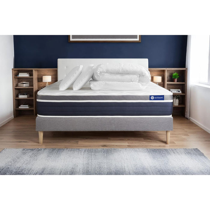 Pacchetto letto completo - Materasso 180x200cm + Box spring con doghe (in kit) + 2 cuscini + Piumino - Actimemo Confort
