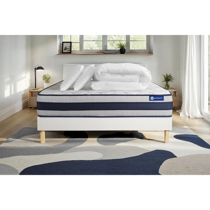 Pacchetto letto completo - Materasso 140x200cm + Box spring con doghe (in kit) + 2 cuscini + Piumino - Actimemo Ergo