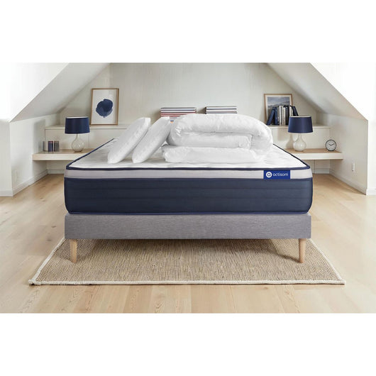Pacchetto letto completo - Materasso 200x200cm + Box spring con doghe (kit) + 2 cuscini + Piumino - Actimemo Max
