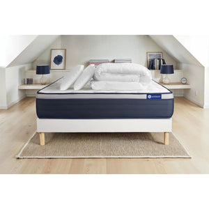 Pacchetto letto completo - Materasso 140x200cm + Box spring con doghe (kit) + 2 cuscini + Piumino - Actimemo Max