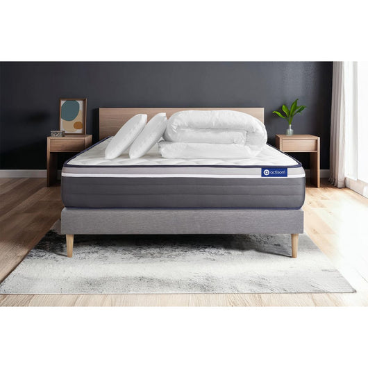 Pacchetto letto completo - Materasso 140x200cm + Box spring con doghe (kit) + 2 cuscini + Piumino - ActiMemo Plus