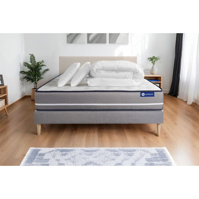 Pacchetto letto completo - Materasso 140x200cm + Box spring con doghe (kit) + 2 cuscini + Piumino - Actimemo Pur