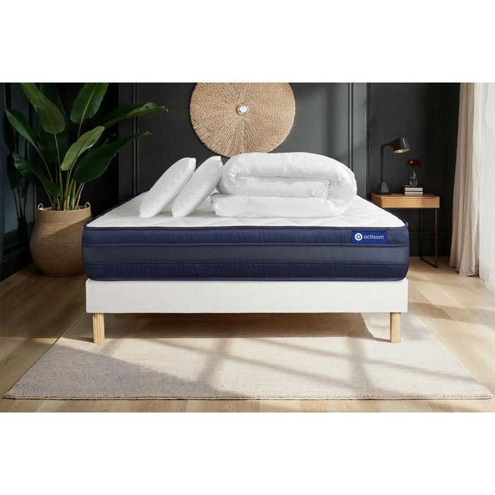 Pacchetto letto completo - Materasso 200x200cm + Box spring con doghe (kit) + 2 cuscini + Piumino - Actimemo Tech