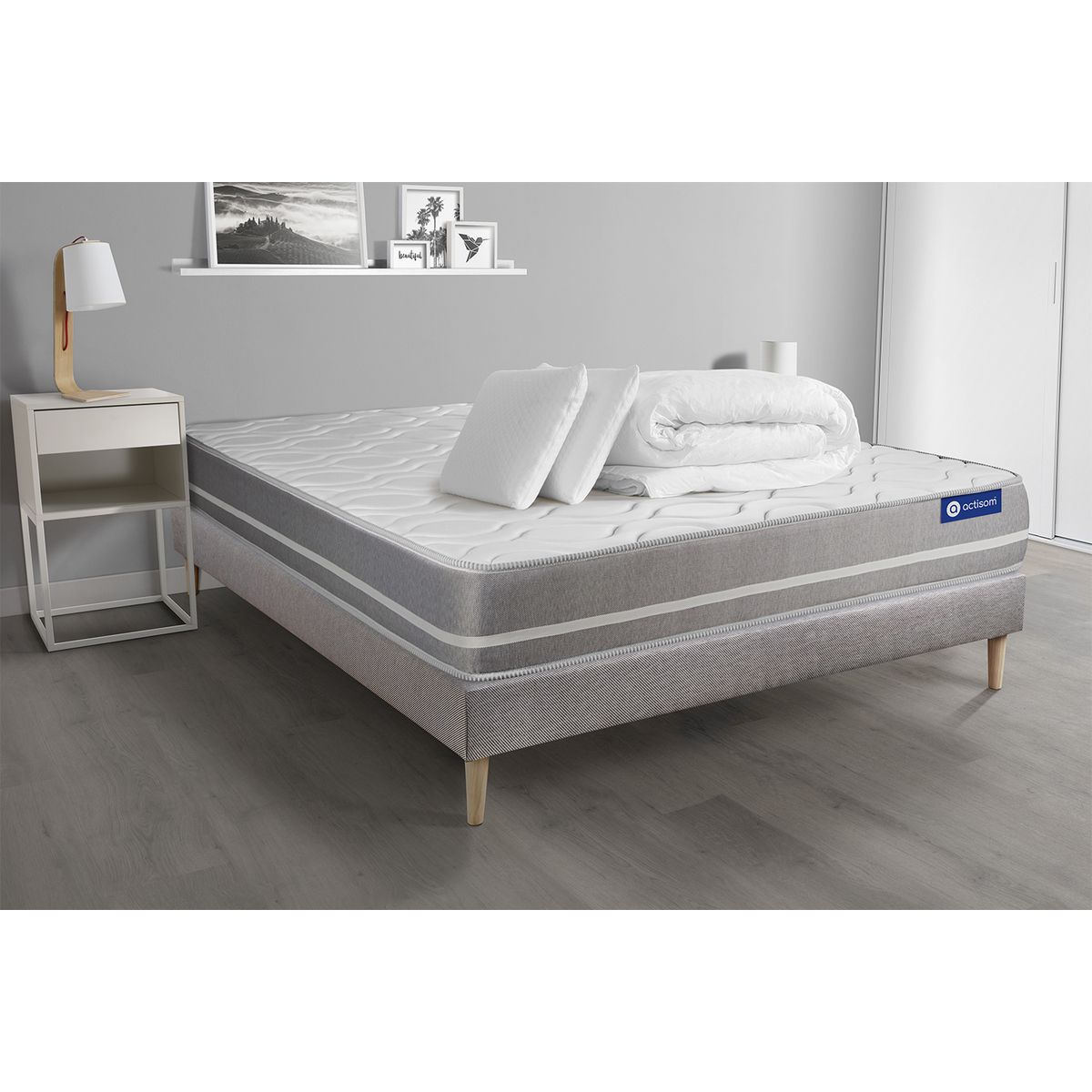 Pacchetto letto completo - Materasso 180x200cm + Box spring con doghe (kit) + 2 cuscini + Piumino - Actimemo Touch
