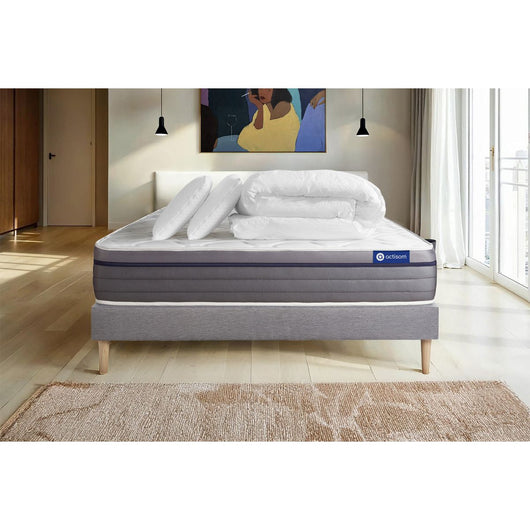 Pacchetto letto completo - Materasso 200x200cm + Box spring con doghe (kit) + 2 cuscini + Piumino - ActiMemo Zen