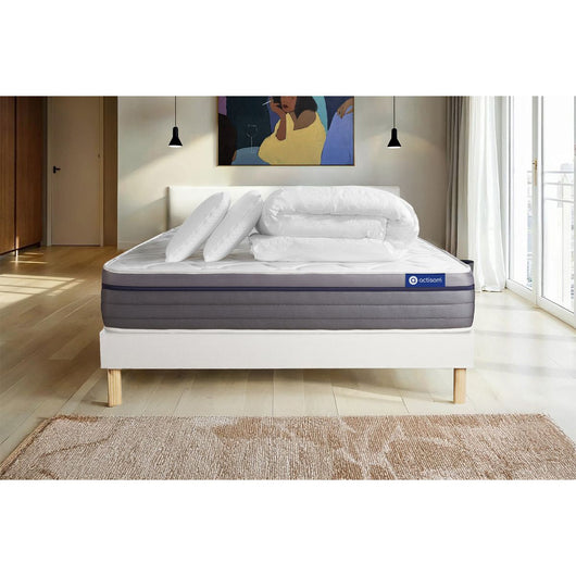 Pacchetto letto completo - Materasso 180x200cm + Box spring con doghe (kit) + 2 cuscini + Piumino - ActiMemo Zen