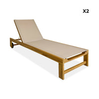 Set di 2 lettini prendisole in legno multiposizione, beige