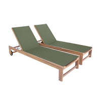 Set di 2 lettini prendisole in legno multiposizione, verde kaki