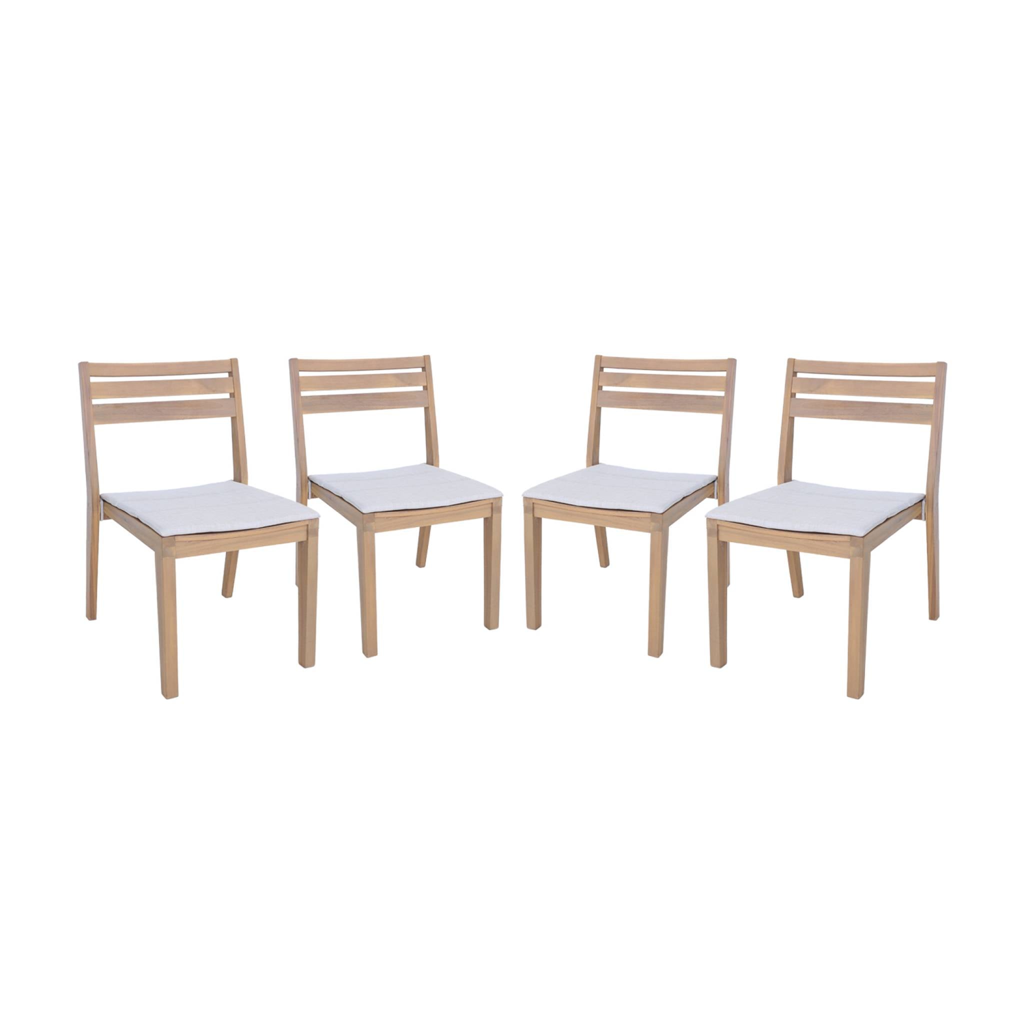 Set di 4 sedie da giardino in legno di acacia con cuscino, beige