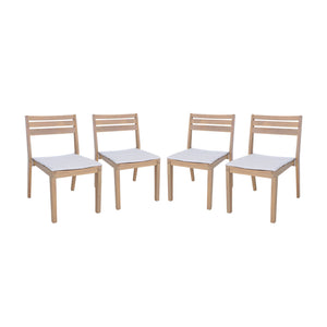 Set di 4 sedie da giardino in legno di acacia con cuscino, beige