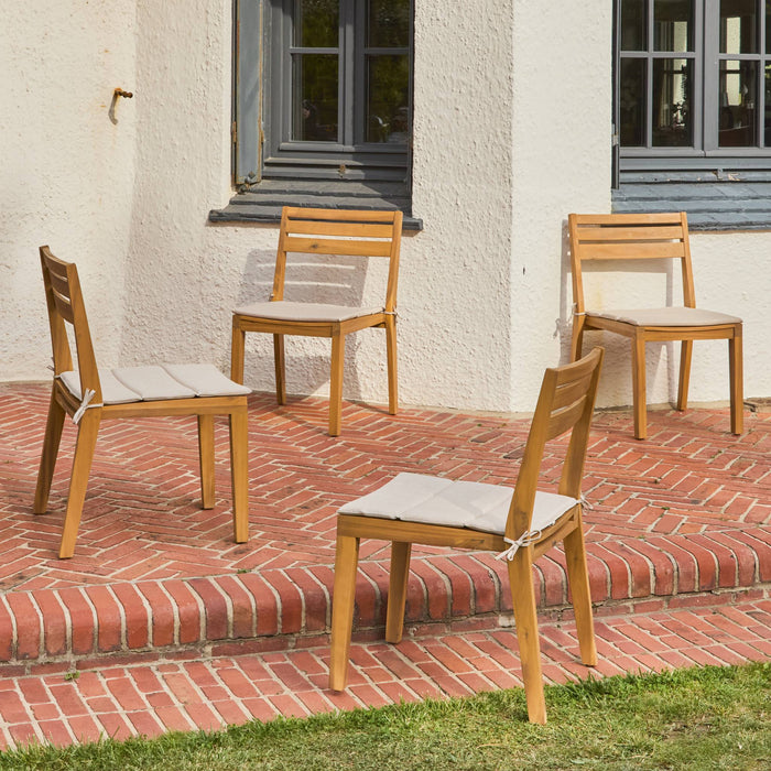 Set di 4 sedie da giardino in legno di acacia con cuscino, beige