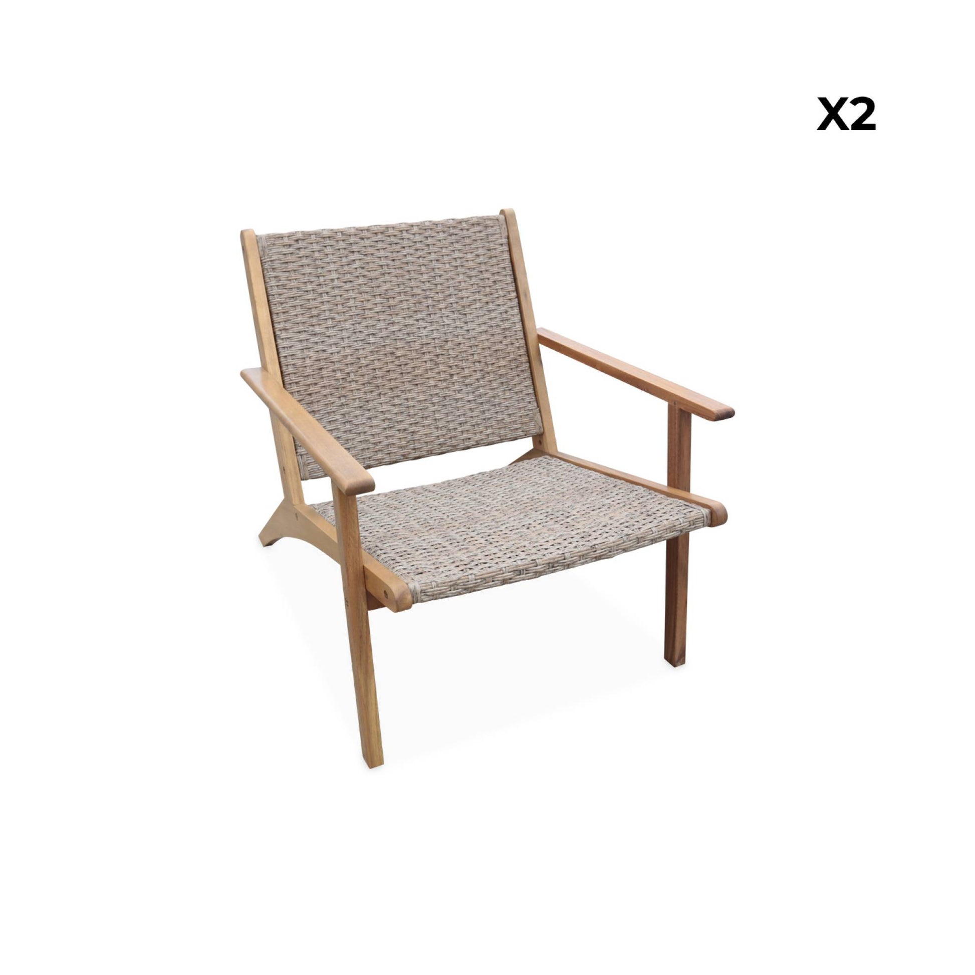Set di 2 poltrone reclinabili in legno di acacia e resina, marrone