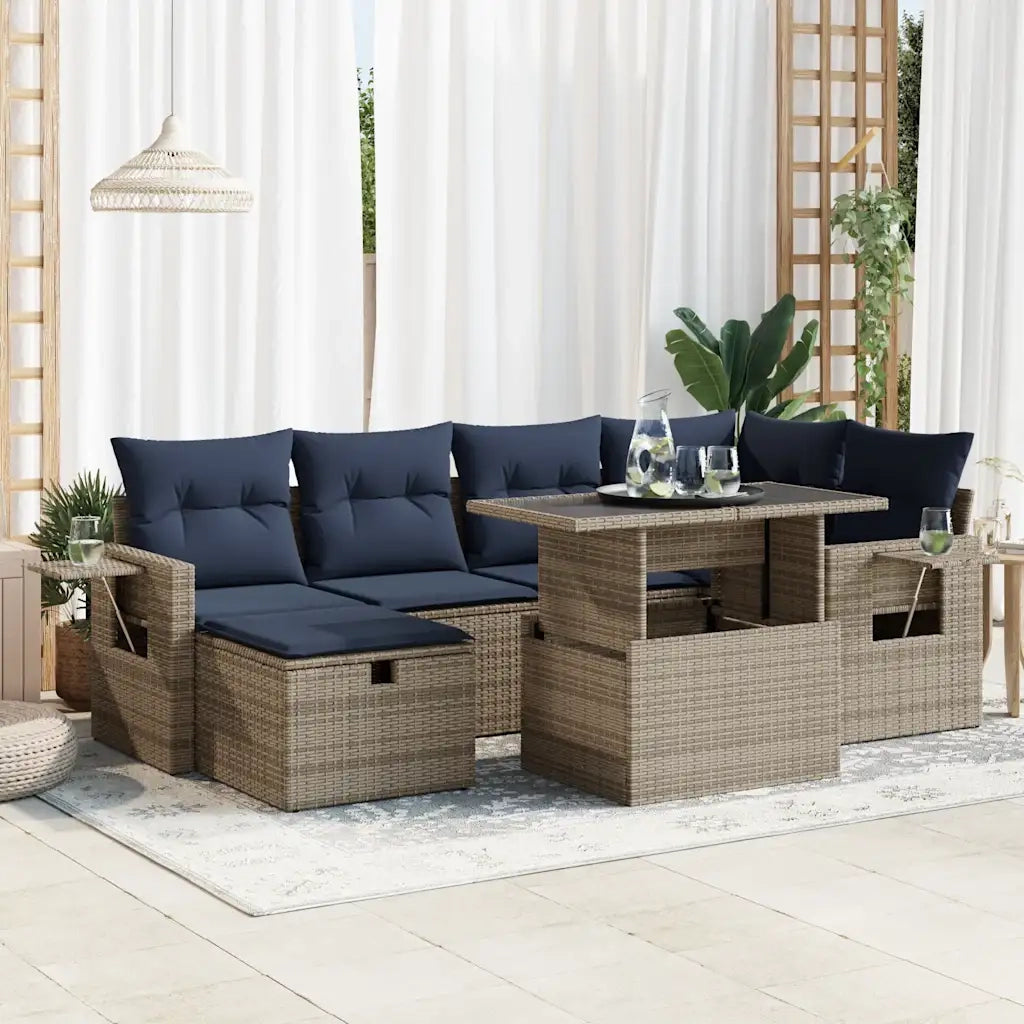 Set Divani Giardino 7 pz con Cuscini Grigio Polyrattan Acacia 3327861