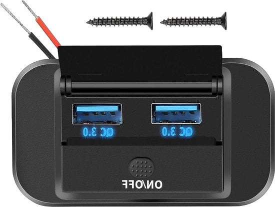 Caricabatteria USB 12V - 12-24V QC3.0 PD3.0 USB carica rapida - Pannello USB 66W con interruttore.