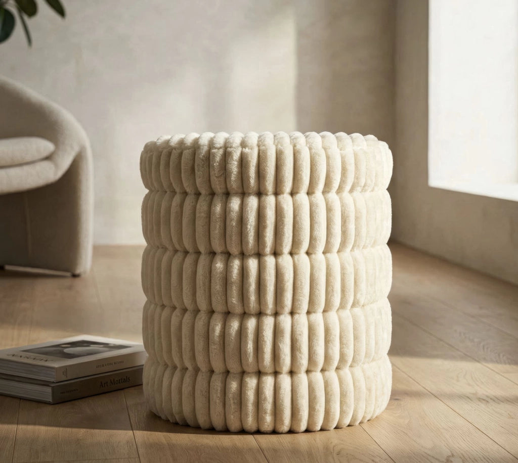 Puff Goteborg Levels Ø41x46 cm in MDF e Spugna e Poliestere Bianco