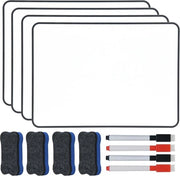 4 pezzi di 30 x 21 cm tavolo bianco lavabile a secco mini tabelle bianche A4 con cornice nera con 4 pezzi di pennarelli e 4 pezzi di gomma per tabelle, tabelle bianche per scuola, ufficio, casa