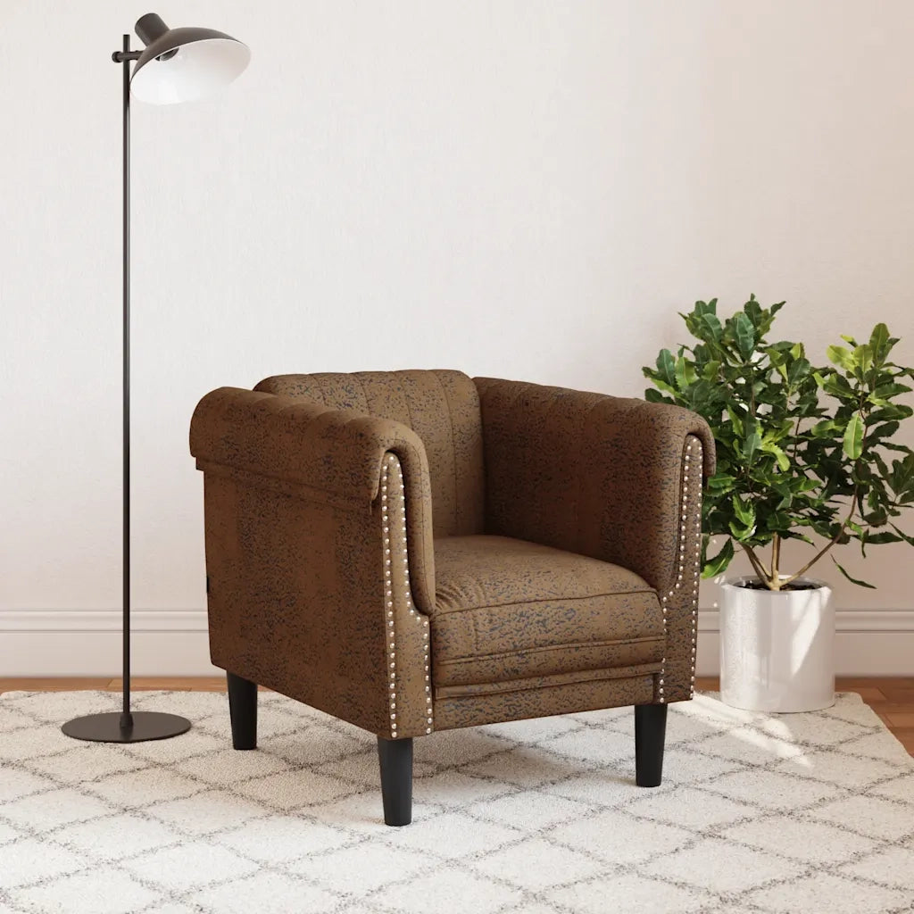 Poltrona-Divano Sedia-Poltroncina Marrone in Similpelle Scamosciata 462850