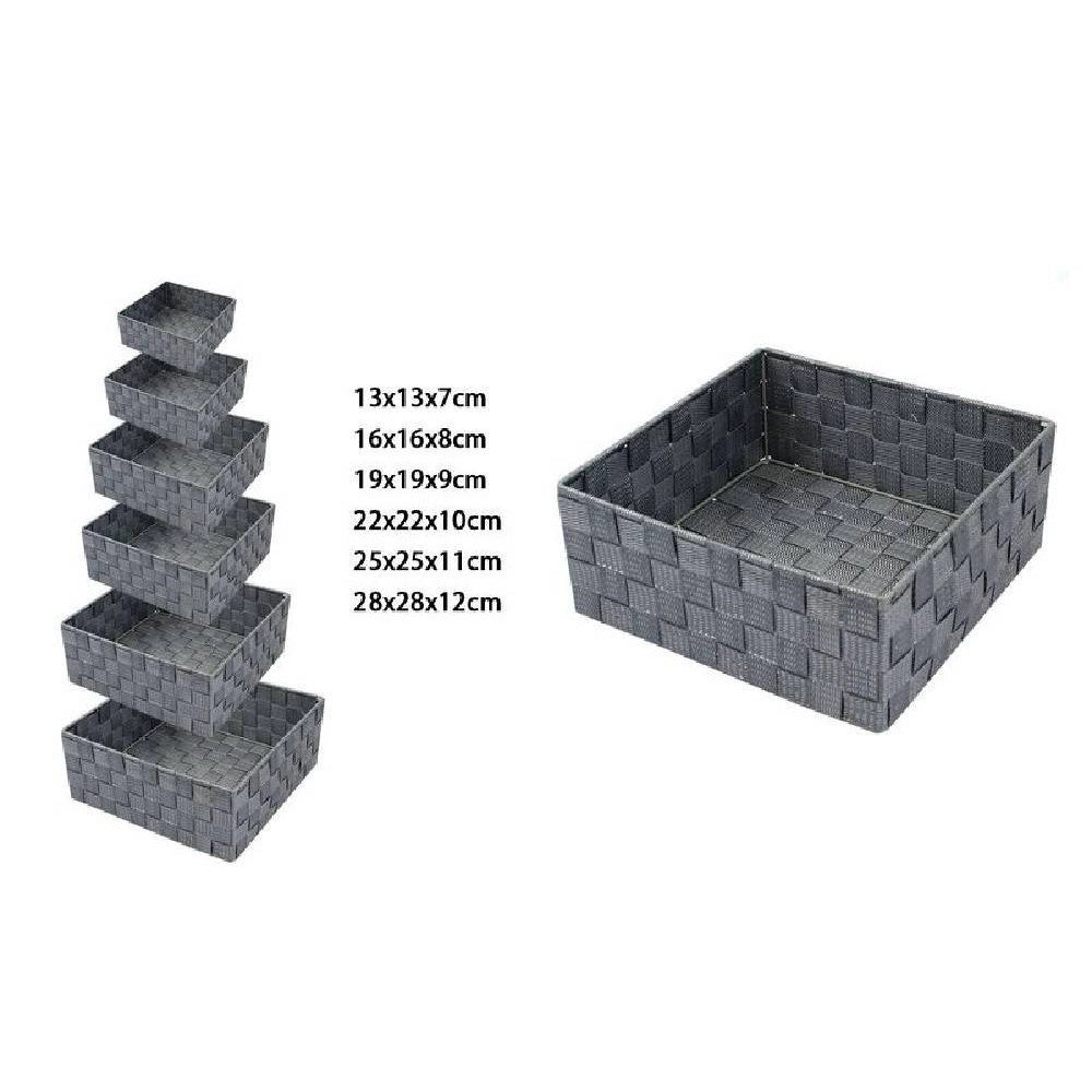 Trade Shop - 6pz Scatola In Tessuto Contenitori Organizer Bagno Armadio Cassetti Grigio 79151 -
