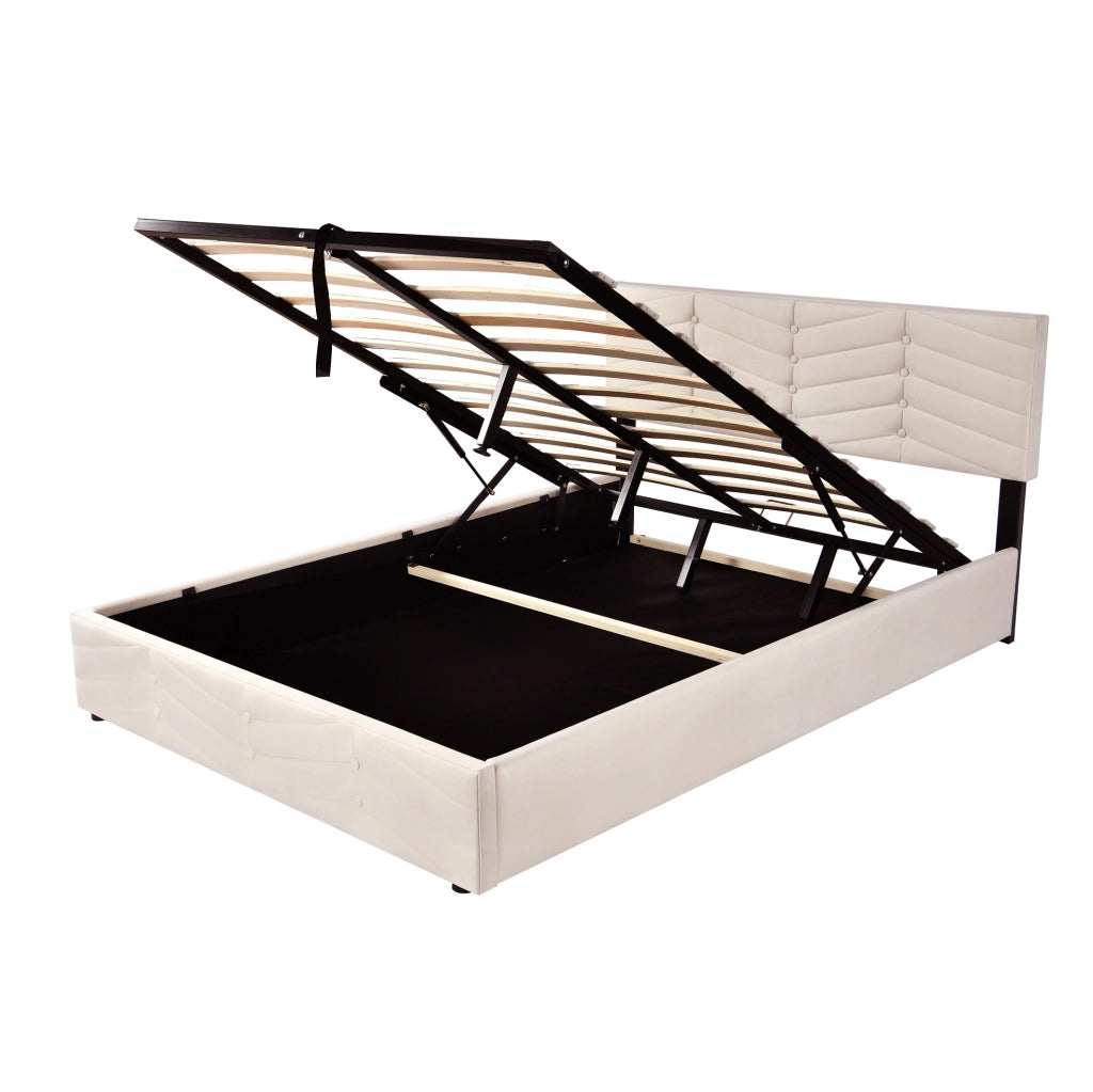 Letto imbottito 140x190 cm; testiera regolabile e rete a doghe; velluto beige