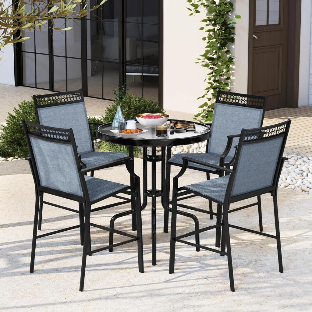 Set di 2 sedie da giardino, sgabello da bar con portata fino a 180 kg, sedie da bistrot con poggiapiedi, per giardino, cortile, patio (blu)