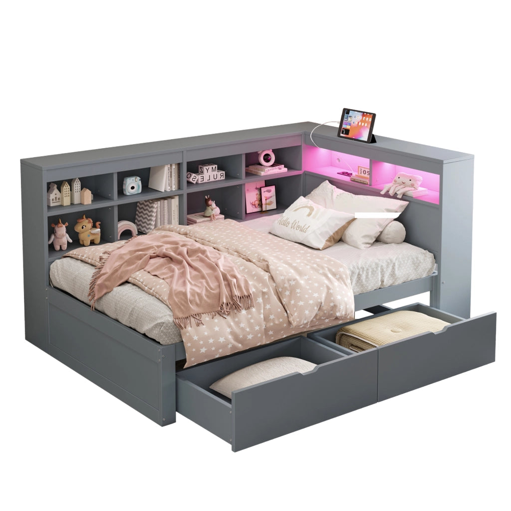 Letto divano multifunzione legno grigio 90x200 cm