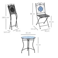 Set da Giardino 3 Pezzi, Tavolino e 2 Sedie Pieghevoli con Mosaico, Blu