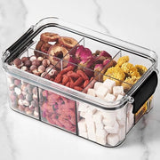 Contenitore per snack, contenitore per snack chiuso, contenitore per snack portatile con 6 compartimenti, adatto per noci, caramelle, frutta secca, patatine e biscotti (nero, formato piccolo).