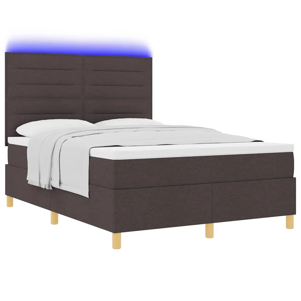 Letto a Sorgente LED Marrone Scuro 140 x 190 cm Tessuto 3343022