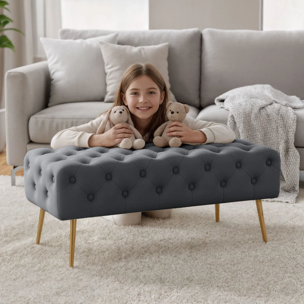 Panca imbottita in velluto trapuntato 100 cm MONACO Grigio Scuro