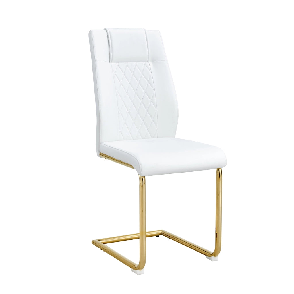 Sedia da pranzo con schienale a rete e gambe in metallo in similpelle bianca e oro