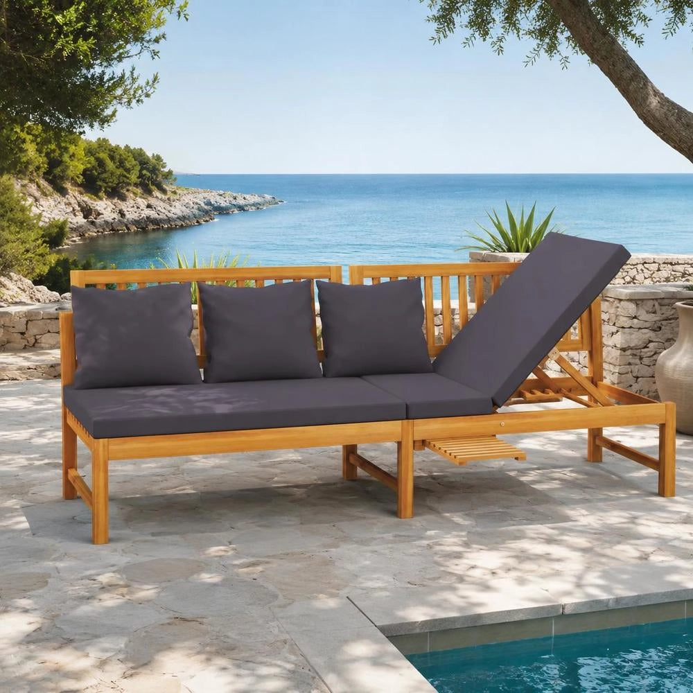 Daybed With Grey Cushions 200x60x75 Cm Solid Acacia Wood