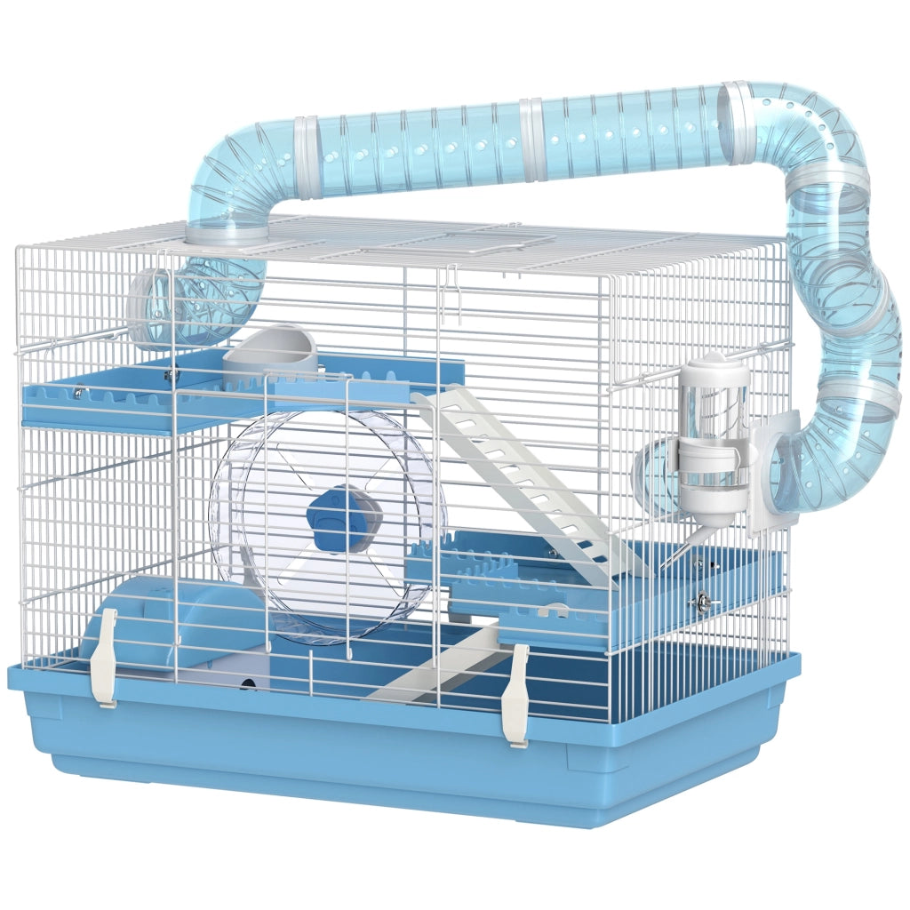 Gabbia per Criceti a 3 Piani con Casetta, Ruota e Accessori ¨C zephmum ¨C Azzurro