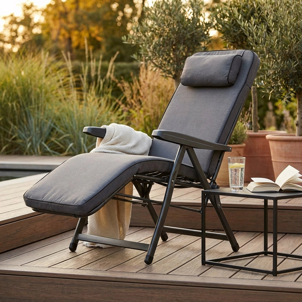 Poltrona Sdraio relax reclinabile in Tessuto Acciaio cm 155x60x60 - MORTY