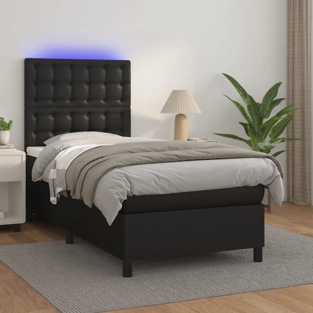 Giroletto a Molle con Materasso e LED Nero 100x200cm Similpellecod mxl 122993