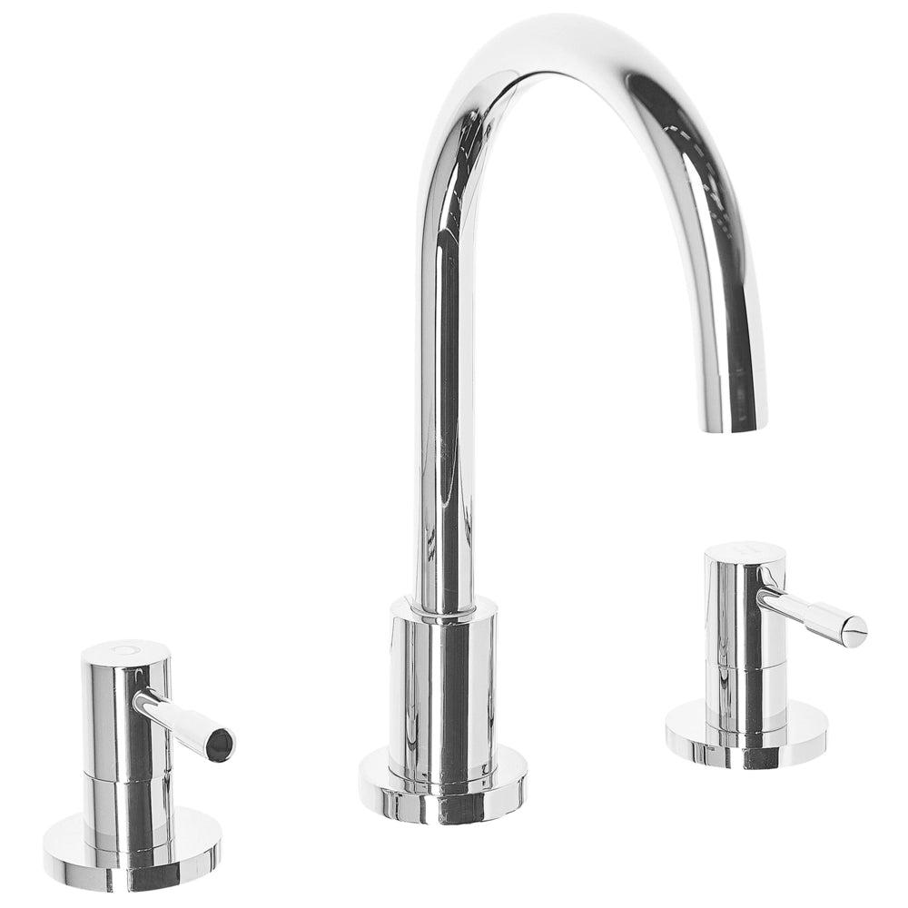 Rubinetto da Bagno per Lavabo in Ottone color Argento con Due Manopole curvo moderno