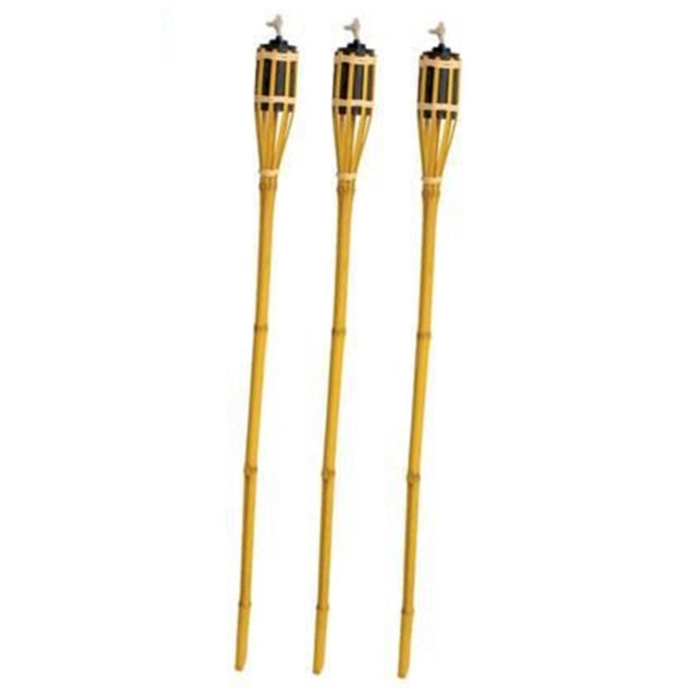 Trade Shop - Set 12pz Torcia In Bambù Naturale 150cm Da Giardino Per Esterni Con Stoppino 020097 02335 -