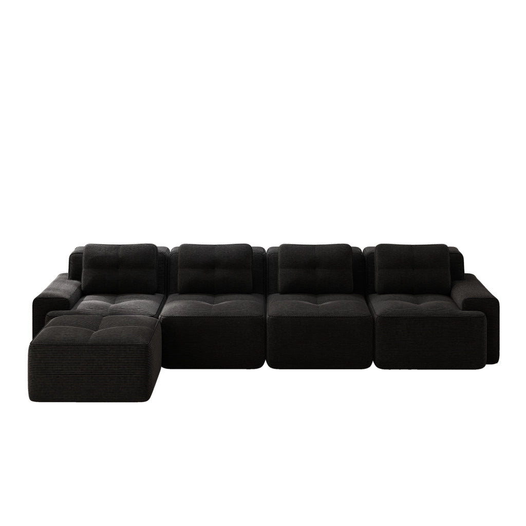 Divano modulare boneless senza montaggio; seduta profonda 74 cm; tessuto a coste; nero