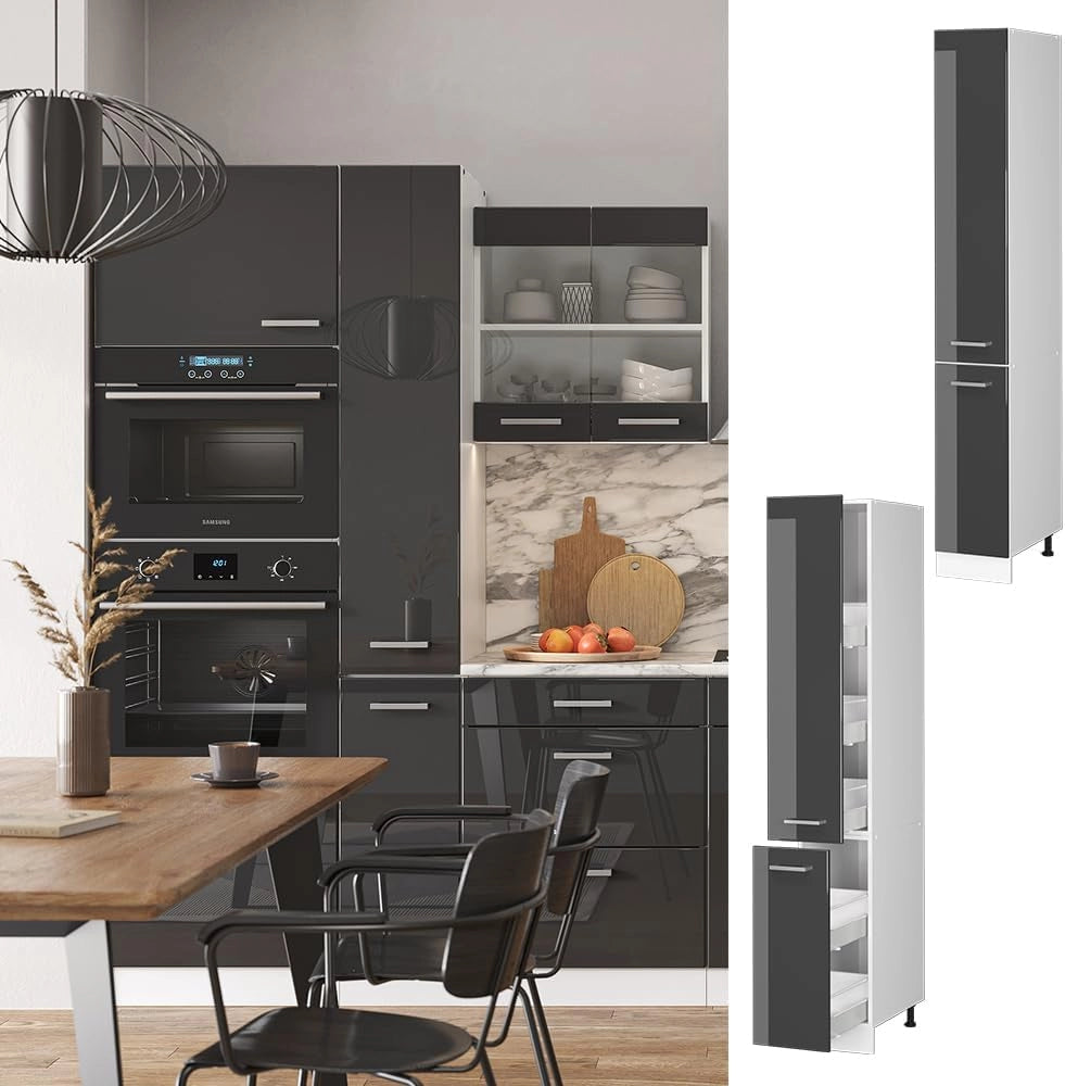 Armadio da farmacia R-Line, Antracite lucido, 30 cm, per la libera combinazione all'interno di sistemi cucina modulari
