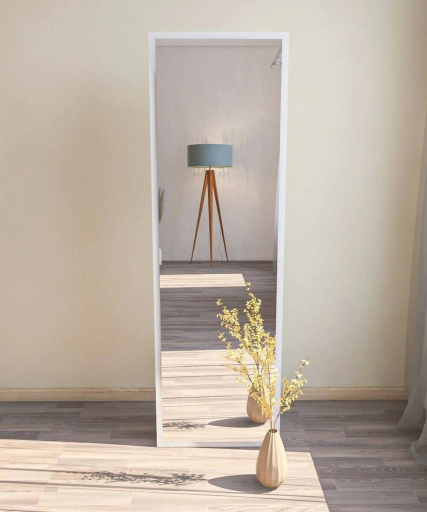Specchio Dragone, Specchiera, Articolo d'arredo a muro, Decorazione con specchio, 50x2h160 cm, Bianco
